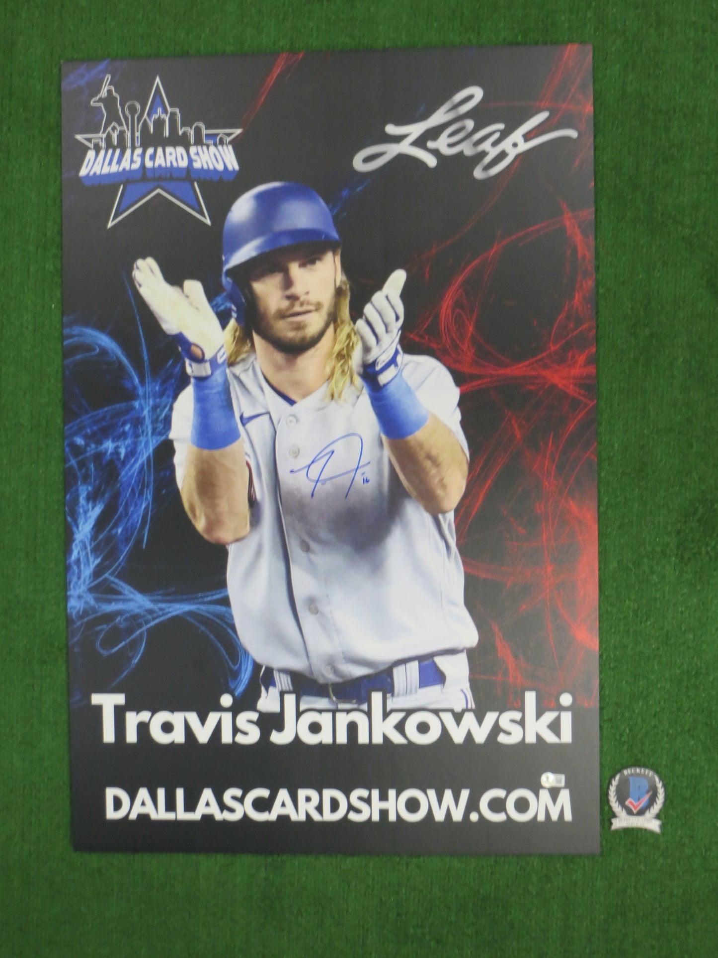 TRAVIS JANKOWSKI TEXAS RANGERS SIGNED 24x36 Dallas Card Show FOAM BOARD BAS