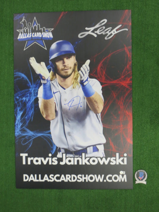TRAVIS JANKOWSKI TEXAS RANGERS SIGNED 24x36 Dallas Card Show FOAM BOARD BAS