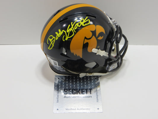BOB STOOPS SIGNED IOWA HAWKEYES MINI HELMET Oklahoma Sooners BAS