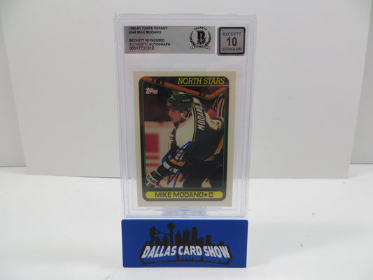MIKE MODANO SIGNED 1990-91 Topps Tiffany #348 BAS BGS SLAB AUTO 10 North Stars