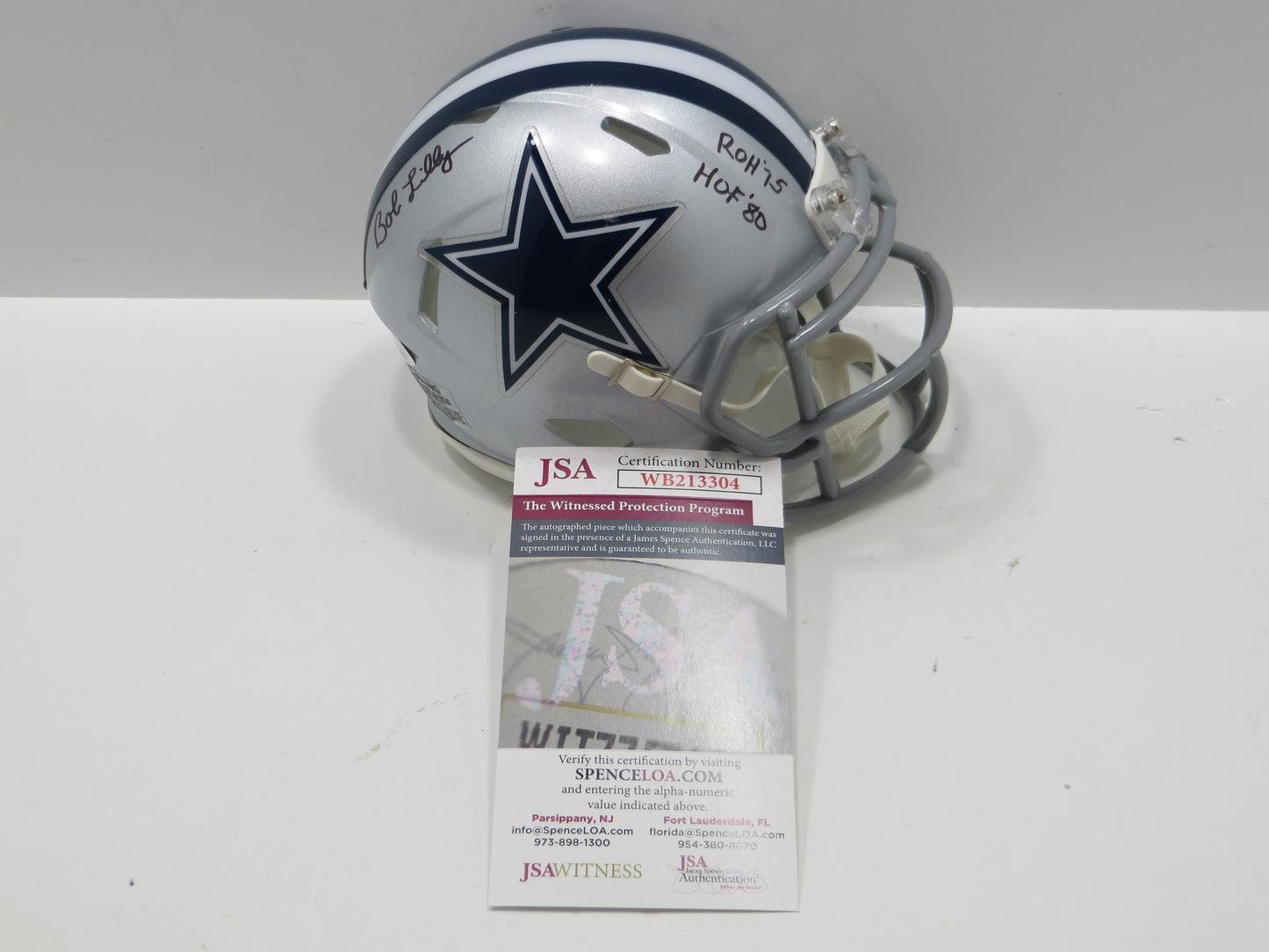 BOB LILLY SIGNED DALLAS COWBOYS RIDDELL MINI HELMET w/2 INSCs JSA COA