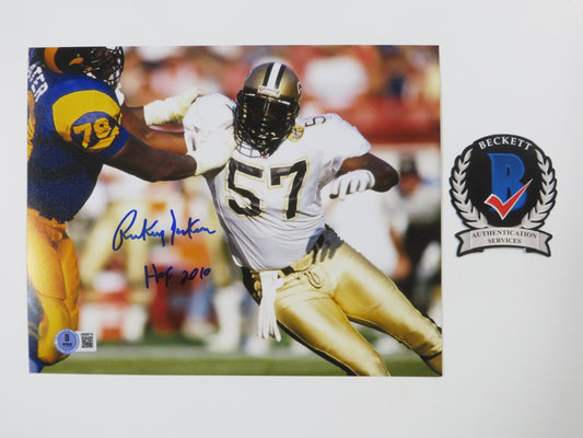RICKEY JACKSON NEW ORLEANS SAINTS SIGNED 8x10 PHOTO v RAMS w/HOF2010 BAS