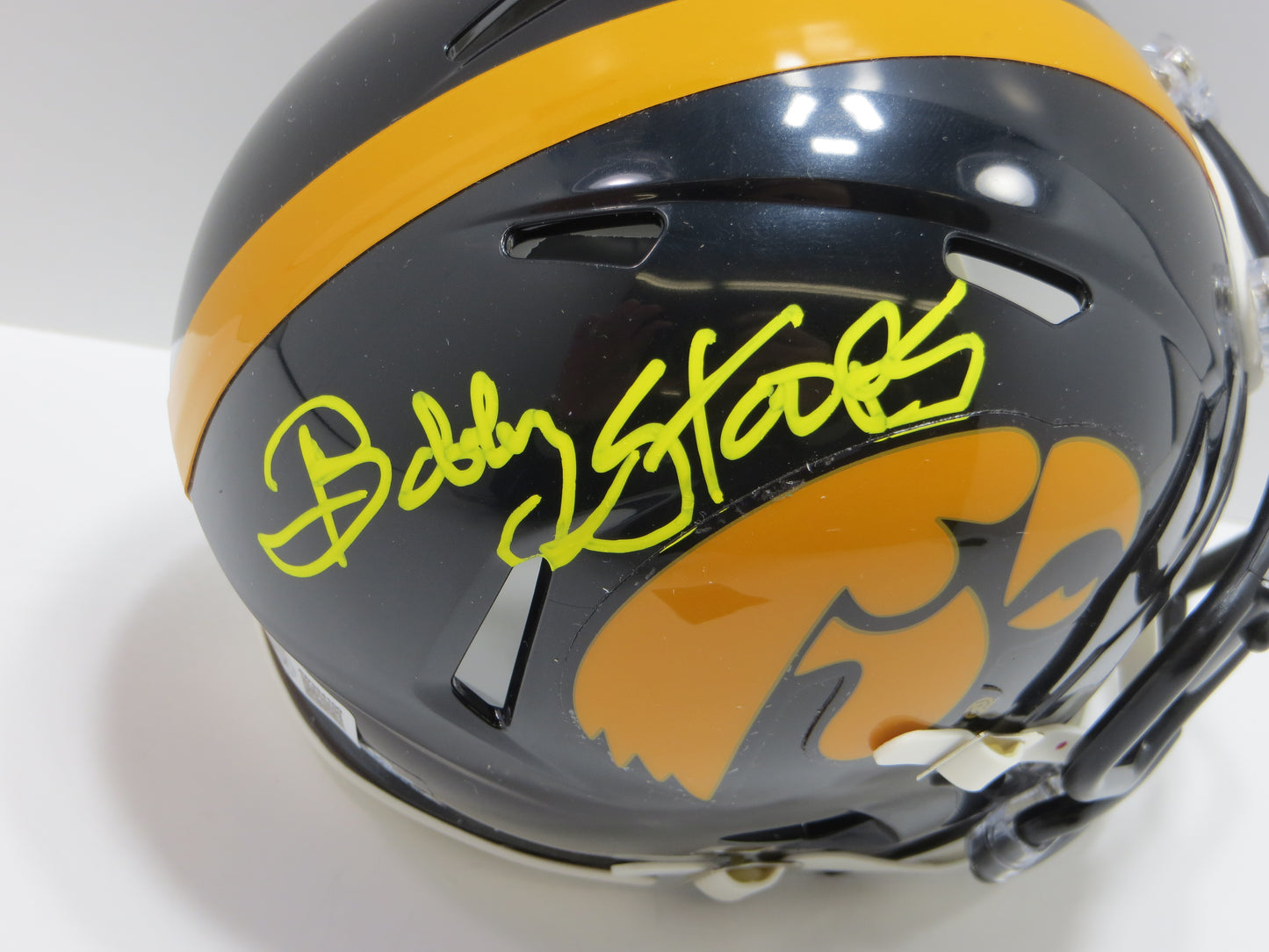 BOB STOOPS SIGNED IOWA HAWKEYES MINI HELMET Oklahoma Sooners BAS