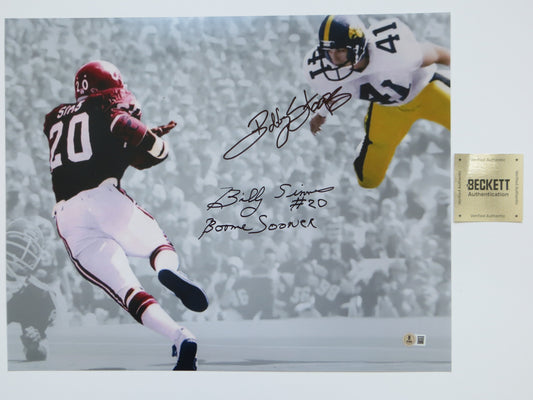 BOB STOOPS BILLY SIMS OU SOONERS IOWA SIGNED 16x20 PHOTO BAS COA