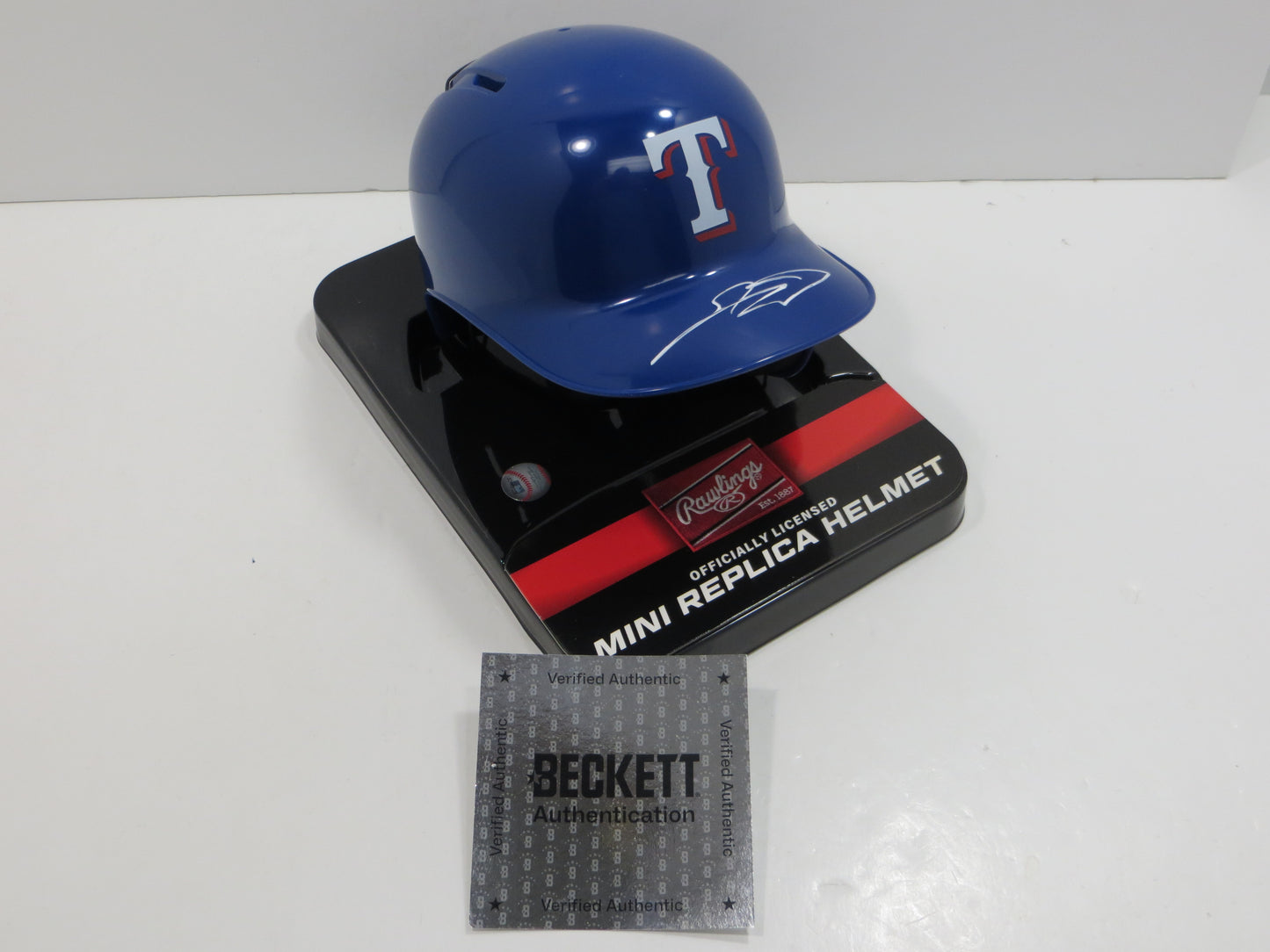 SEBASTIAN WALCOTT SIGNED TEXAS RANGERS MINI RAWLINGS BATTING HELMET BAS
