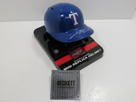 SEBASTIAN WALCOTT SIGNED TEXAS RANGERS MINI RAWLINGS BATTING HELMET BAS