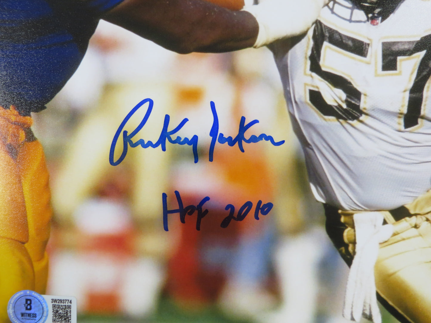 RICKEY JACKSON NEW ORLEANS SAINTS SIGNED 8x10 PHOTO v RAMS w/HOF2010 BAS