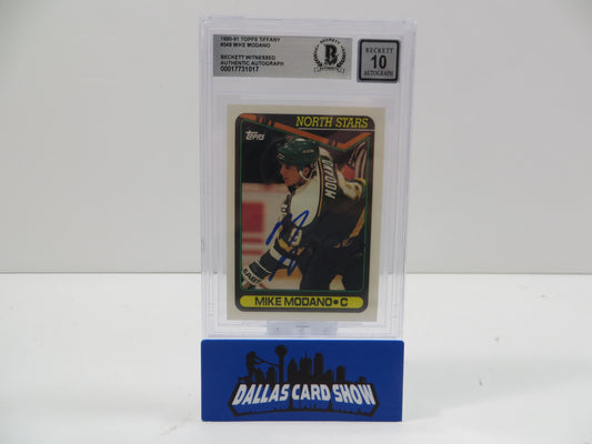 MIKE MODANO SIGNED 1990-91 Topps Tiffany #348 BAS BGS SLAB AUTO 10 North Stars