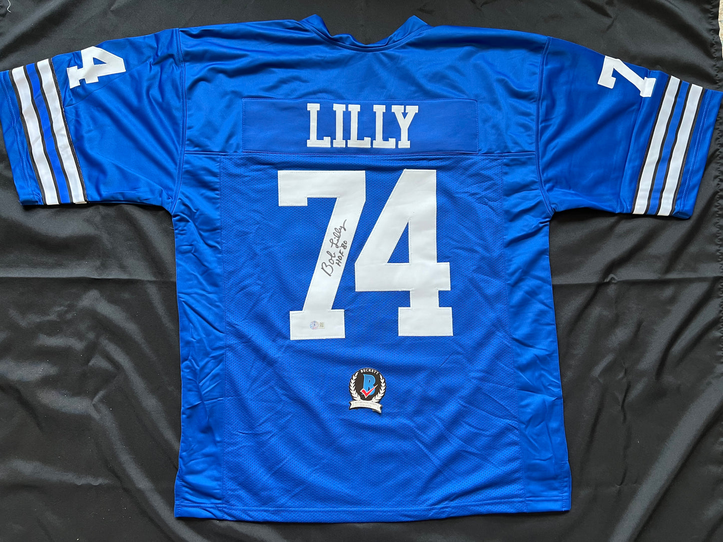 BOB LILLY SIGNED BLUE JERSEY Size 3XL Dallas Cowboys w/HOF 80 BAS COA