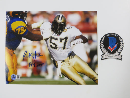 RICKEY JACKSON NEW ORLEANS SAINTS SIGNED 8x10 PHOTO v RAMS w/HOF2010 BAS