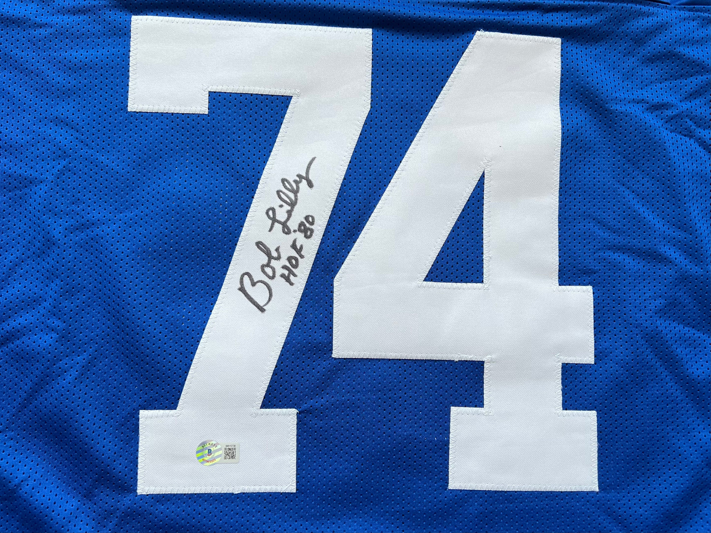 BOB LILLY SIGNED BLUE JERSEY Size 3XL Dallas Cowboys w/HOF 80 BAS COA