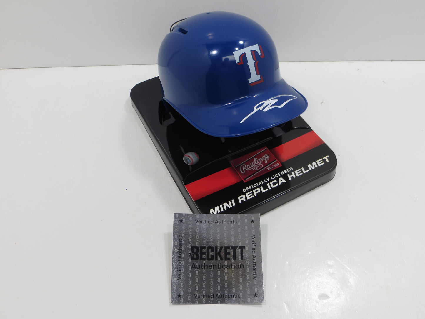 SEBASTIAN WALCOTT SIGNED TEXAS RANGERS MINI RAWLINGS BATTING HELMET BAS