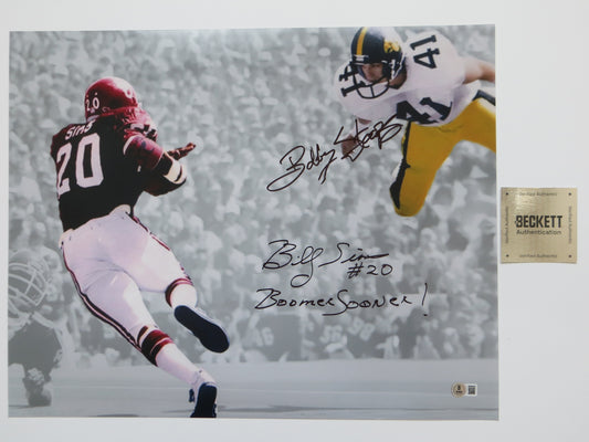 BOB STOOPS BILLY SIMS OU SOONERS IOWA SIGNED 16x20 PHOTO BAS COA