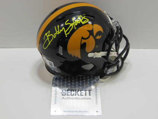 BOB STOOPS SIGNED IOWA HAWKEYES MINI HELMET Oklahoma Sooners BAS