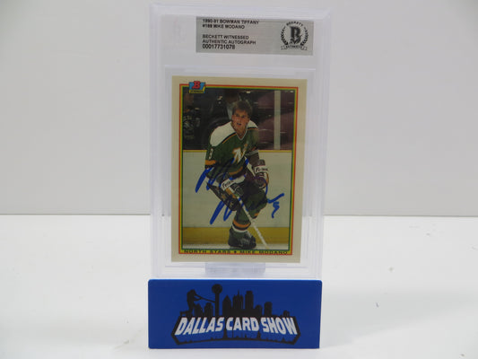 MIKE MODANO SIGNED 1990-91 Bowman Tiffany #188 BAS BGS Slab Dallas North Stars