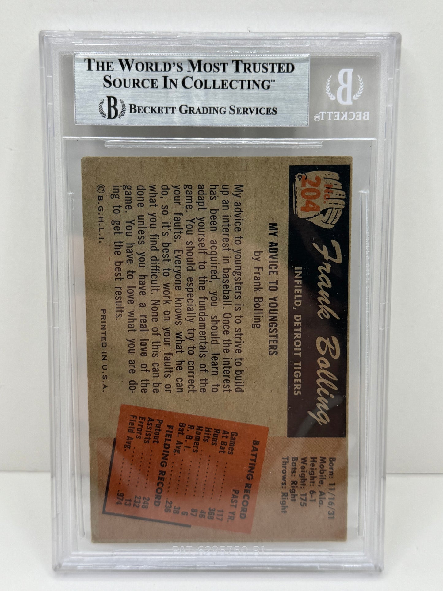 1955 Bowman Frank Bolling #204B Auto Beckett Authentic Deceased in 2020
