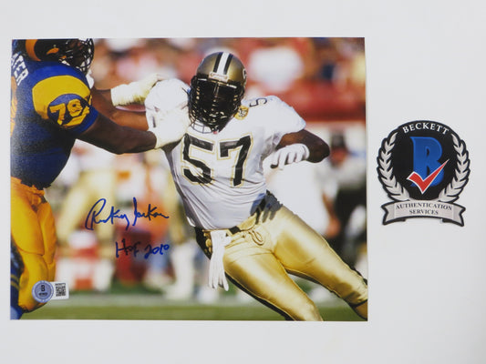 RICKEY JACKSON NEW ORLEANS SAINTS SIGNED 8x10 PHOTO v RAMS w/HOF2010 BAS