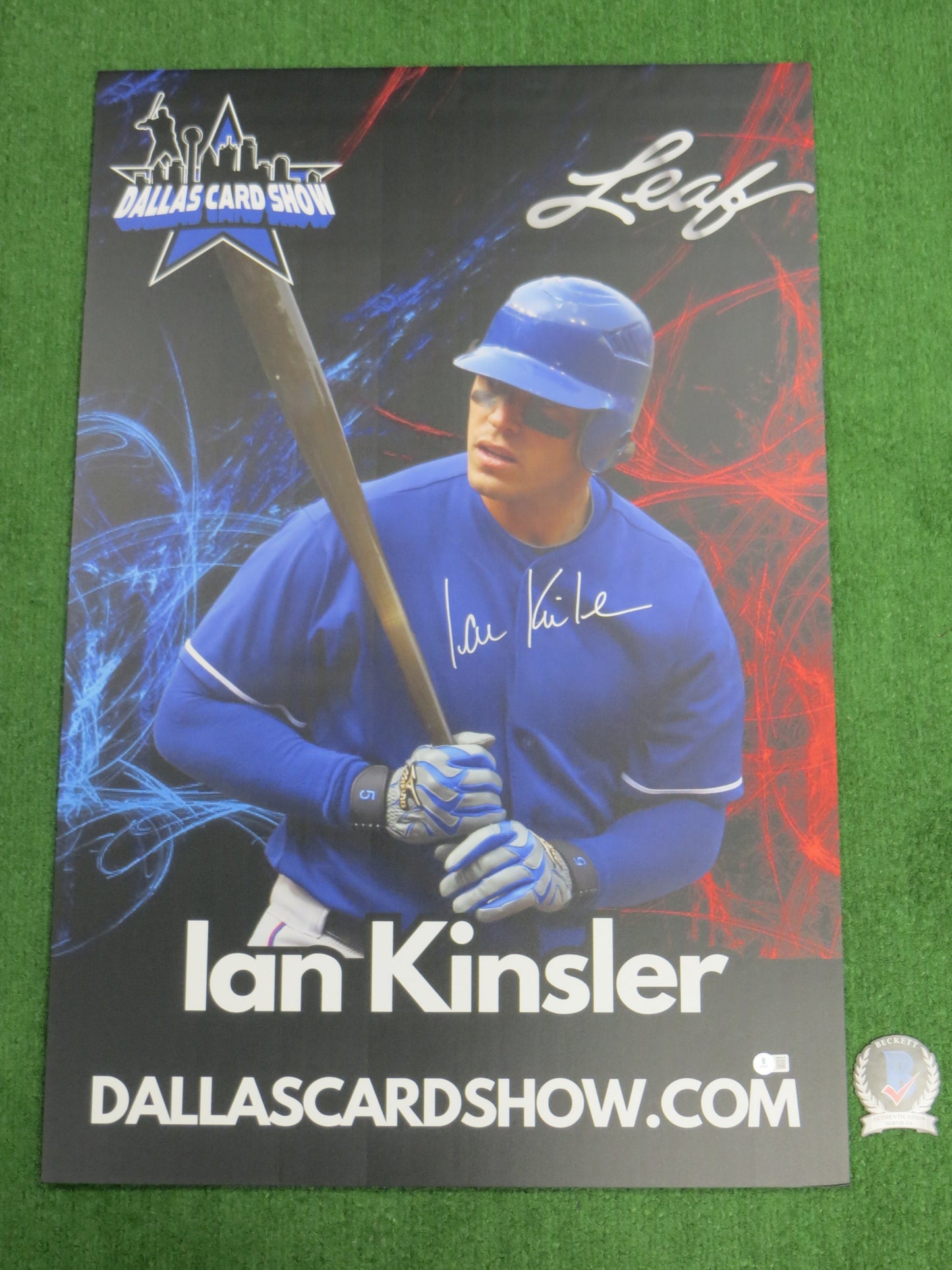 IAN KINSLER TEXAS RANGERS SIGNED 24x36 Dallas Card Show FOAM BOARD BAS COA 2