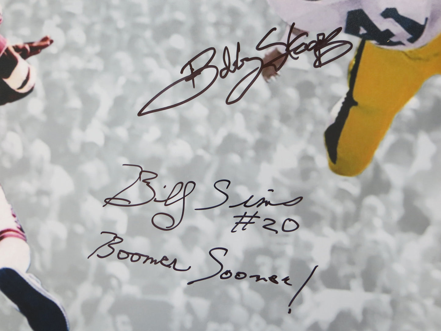 BOB STOOPS BILLY SIMS OU SOONERS IOWA SIGNED 16x20 PHOTO BAS COA