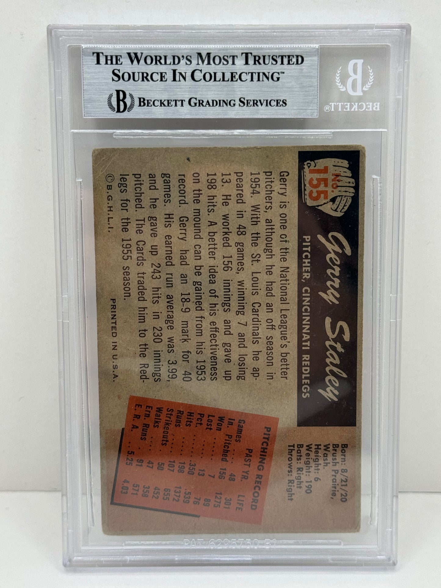 1955 Bowman Gerry Staley #155 Auto Beckett Authentic Deceased in 2008