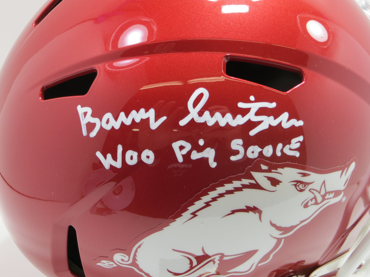 BARRY SWITZER SIGNED ARKANSAS RAZORBACKS FULL SIZE HELMET w/WooPig Cowboys BAS
