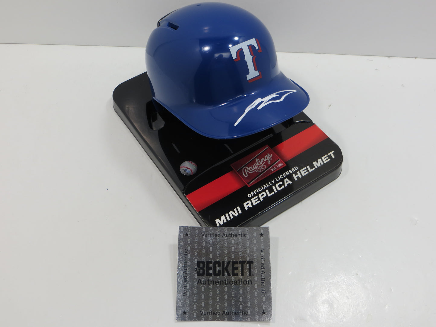 SEBASTIAN WALCOTT SIGNED TEXAS RANGERS MINI RAWLINGS BATTING HELMET BAS