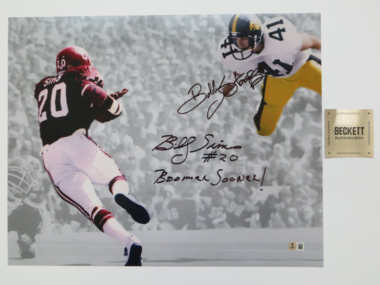 BOB STOOPS BILLY SIMS OU SOONERS IOWA SIGNED 16x20 PHOTO BAS COA