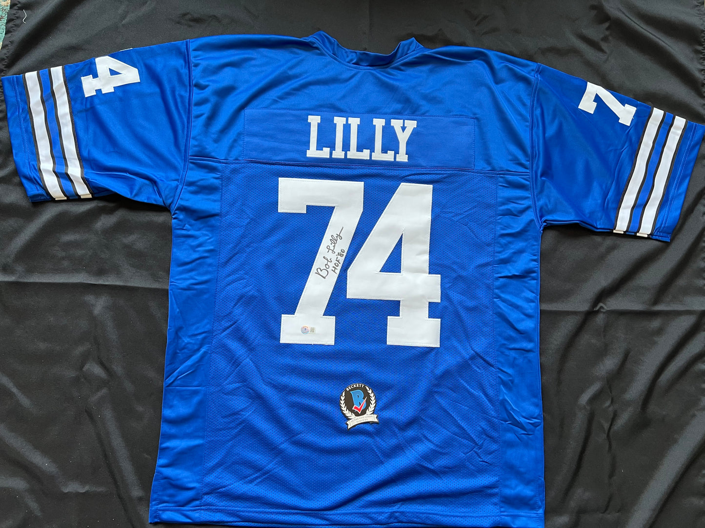 BOB LILLY SIGNED BLUE JERSEY Size 3XL Dallas Cowboys w/HOF 80 BAS COA