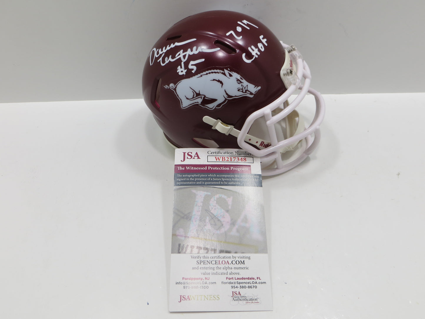 DARREN McFADDEN SIGNED ARKANSAS RAZORBACKS Riddell MINI HELMET w/CHOF BAS