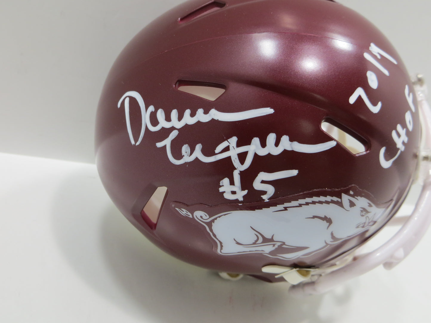 DARREN McFADDEN SIGNED ARKANSAS RAZORBACKS Riddell MINI HELMET w/CHOF BAS