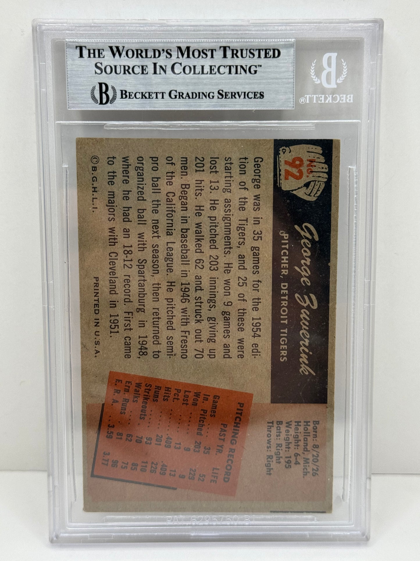 1955 Bowman George Zuverink #92 Auto Beckett Authentic Deceased in 2014