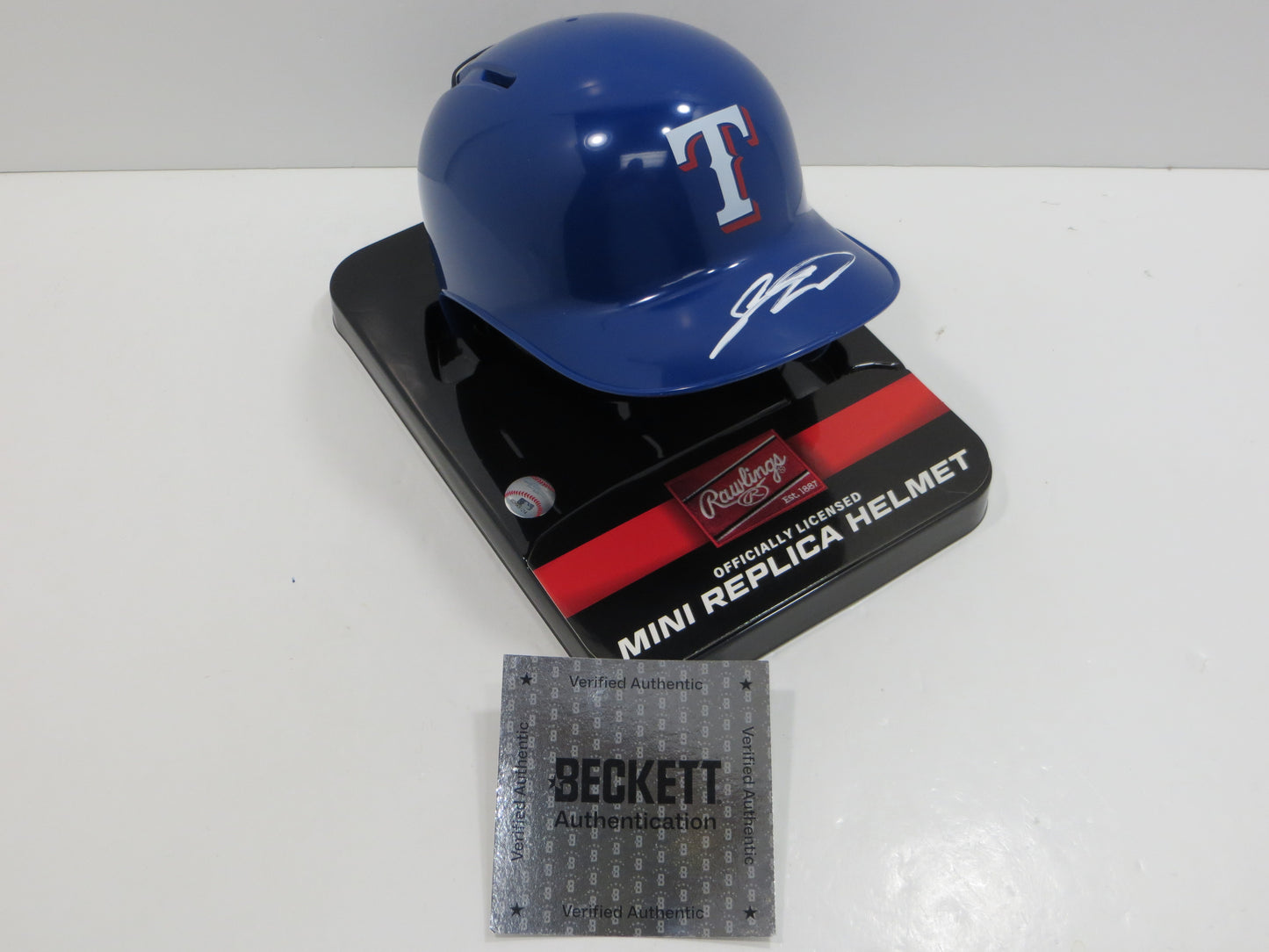 SEBASTIAN WALCOTT SIGNED TEXAS RANGERS MINI RAWLINGS BATTING HELMET BAS