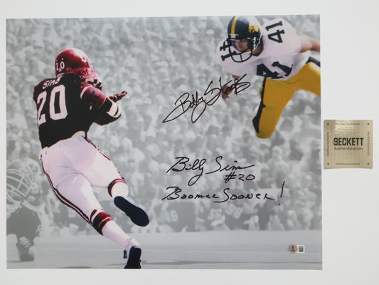 BOB STOOPS BILLY SIMS OU SOONERS IOWA SIGNED 16x20 PHOTO BAS COA