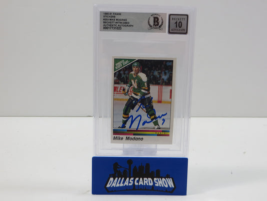 MIKE MODANO SIGNED 1990-91 Panini Stickers #253 BGS BAS SLAB AUTO 10 North Stars