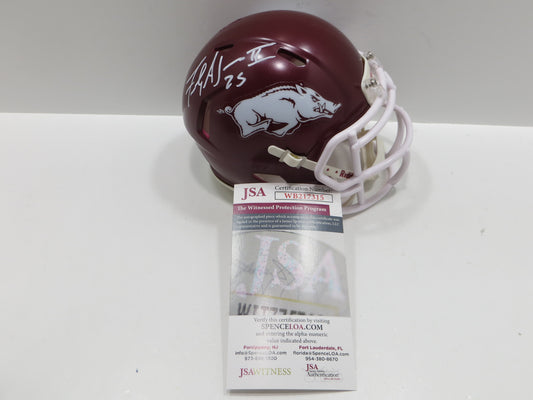 FELIX JONES III SIGNED ARKANSAS RAZORBACKS Riddell MINI HELMET BAS COA