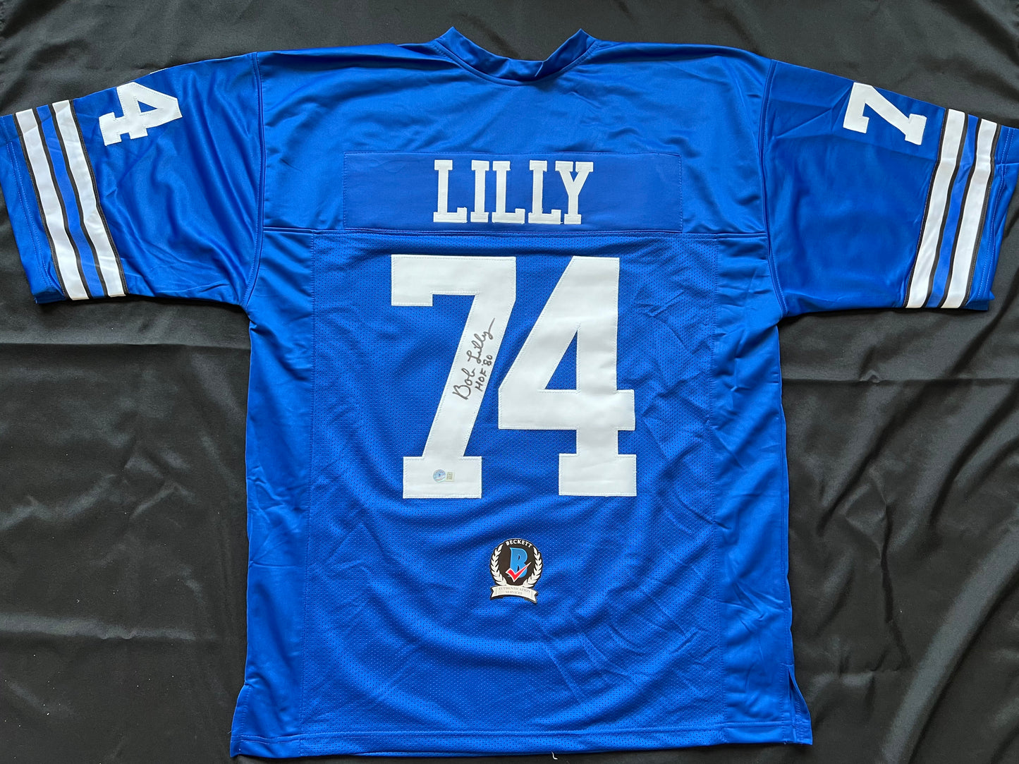 BOB LILLY SIGNED BLUE JERSEY Size 3XL Dallas Cowboys w/HOF 80 BAS COA