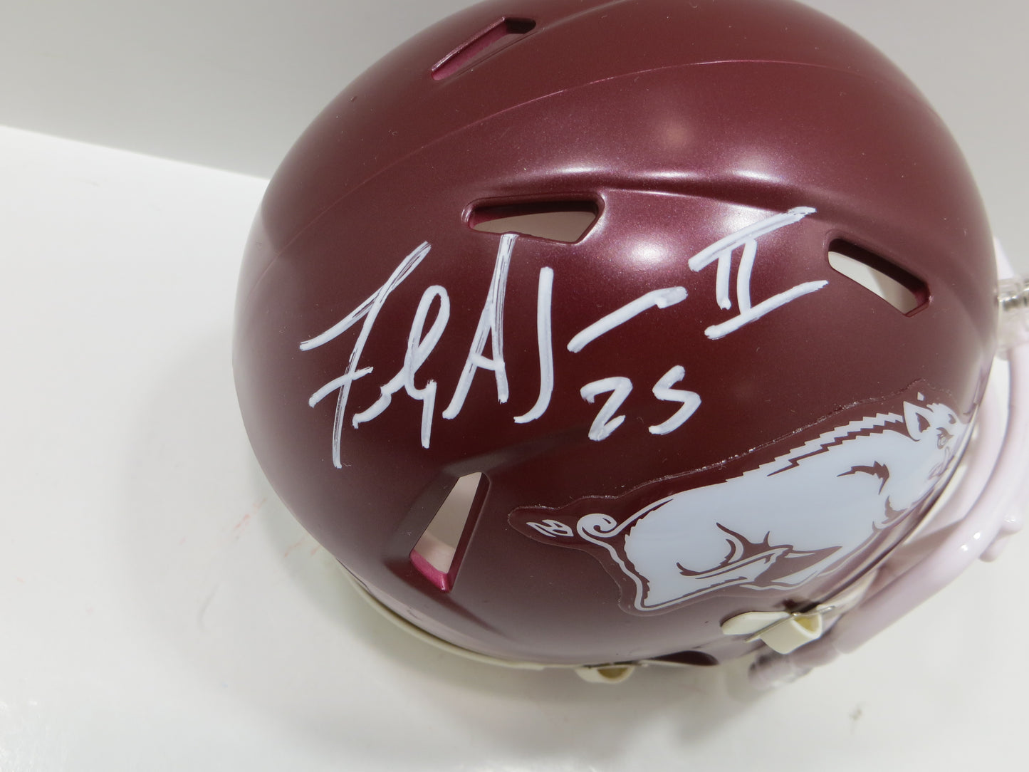 FELIX JONES III SIGNED ARKANSAS RAZORBACKS Riddell MINI HELMET BAS COA