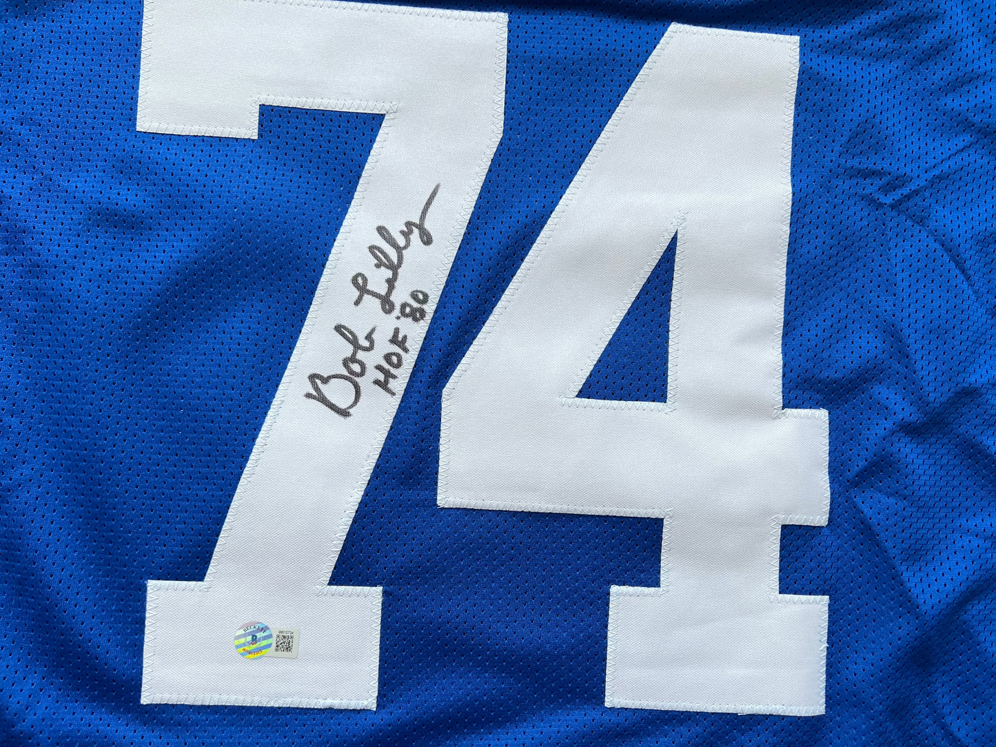 BOB LILLY SIGNED BLUE JERSEY Size 3XL Dallas Cowboys w/HOF 80 BAS COA