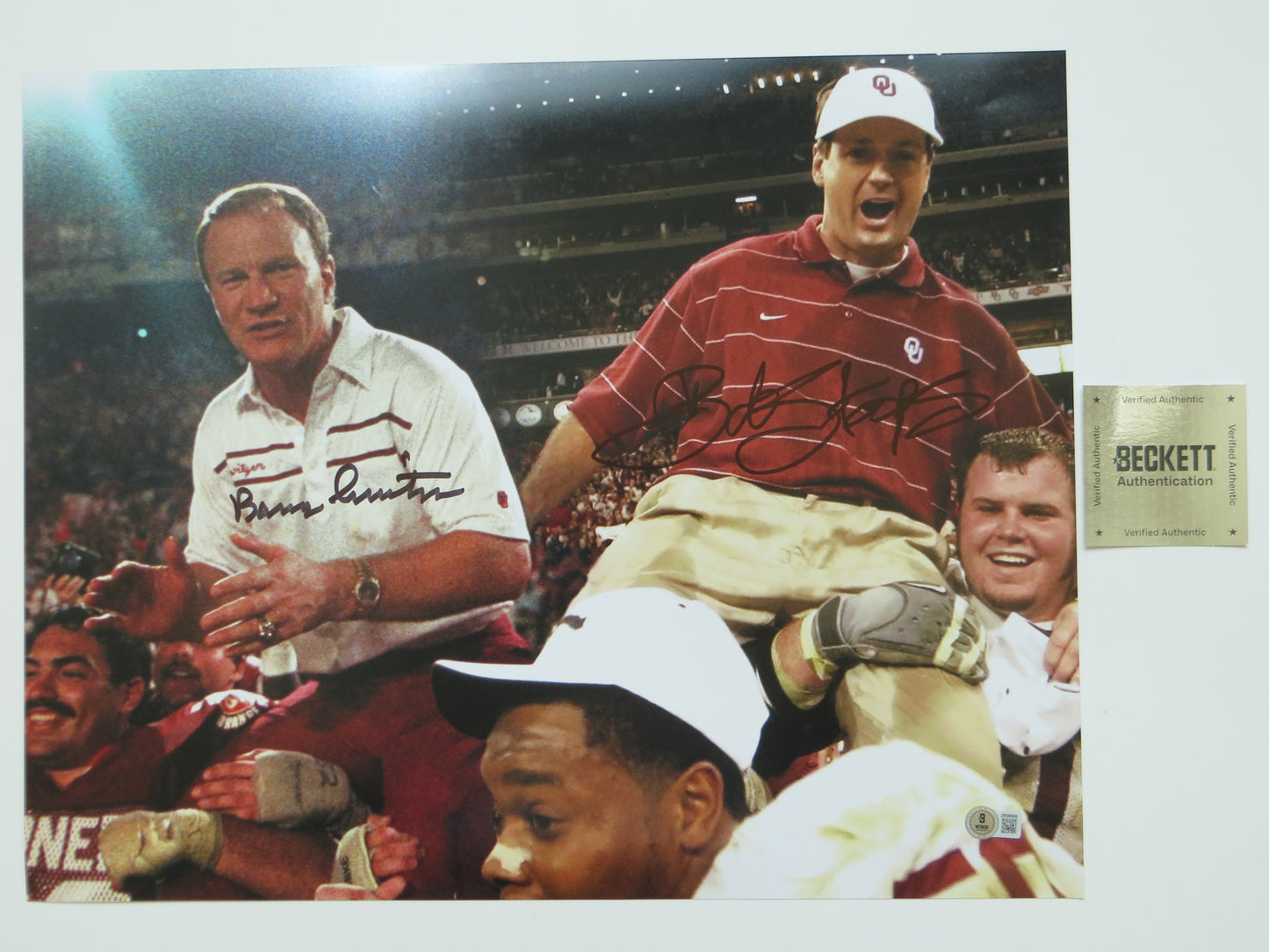 BARRY SWITZER BOB STOOPS OKLAHOMA OU SOONERS SIGNED COACHES 16x20 Champs BAS