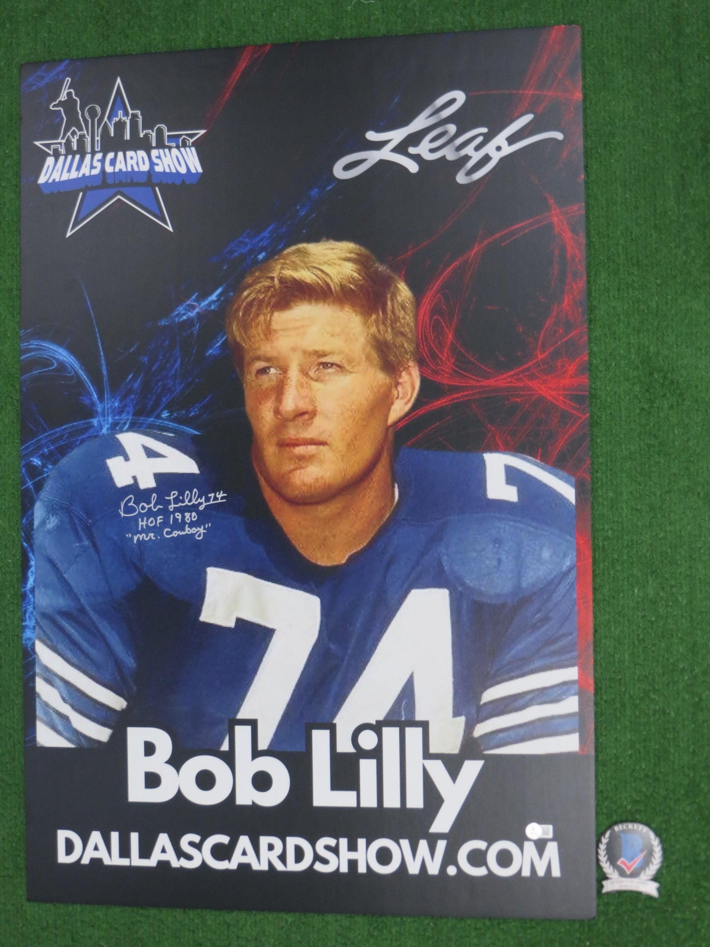 BOB LILLY DALLAS COWBOYS SIGNED 24x26 Dallas Card Show FOAM BOARD w/INSC BAS