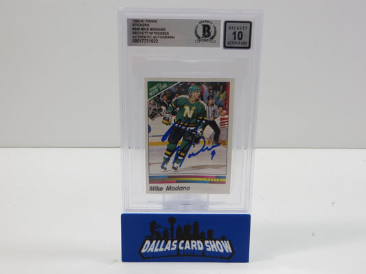MIKE MODANO SIGNED 1990-91 Panini Stickers BAS BGS SLAB AUTO 10 North Stars Dallas