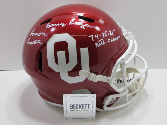 BARRY SWITZER SIGNED OKLAHOMA OU SOONERS FULL SIZE HELMET w/INSC Cowboys BAS
