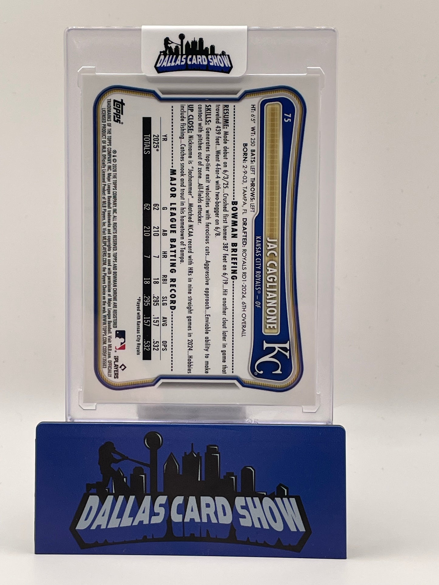 2026 Bowman Jac Caglianone Etched in Glass Chrome #75 Royals Rookie RC Case Hit