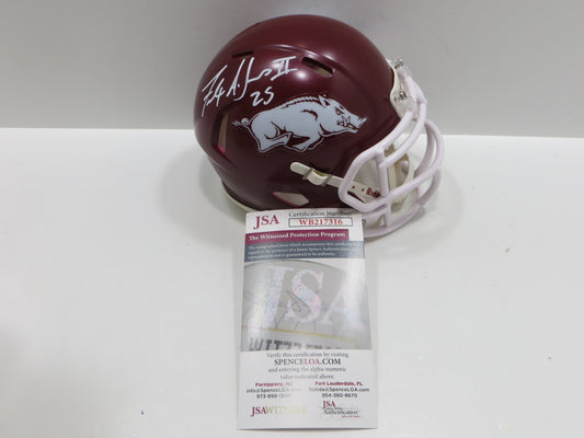 FELIX JONES III SIGNED ARKANSAS RAZORBACKS Riddell MINI HELMET BAS COA