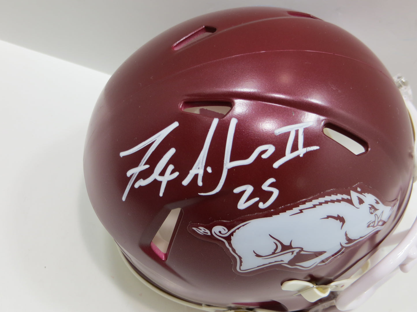 FELIX JONES III SIGNED ARKANSAS RAZORBACKS Riddell MINI HELMET BAS COA