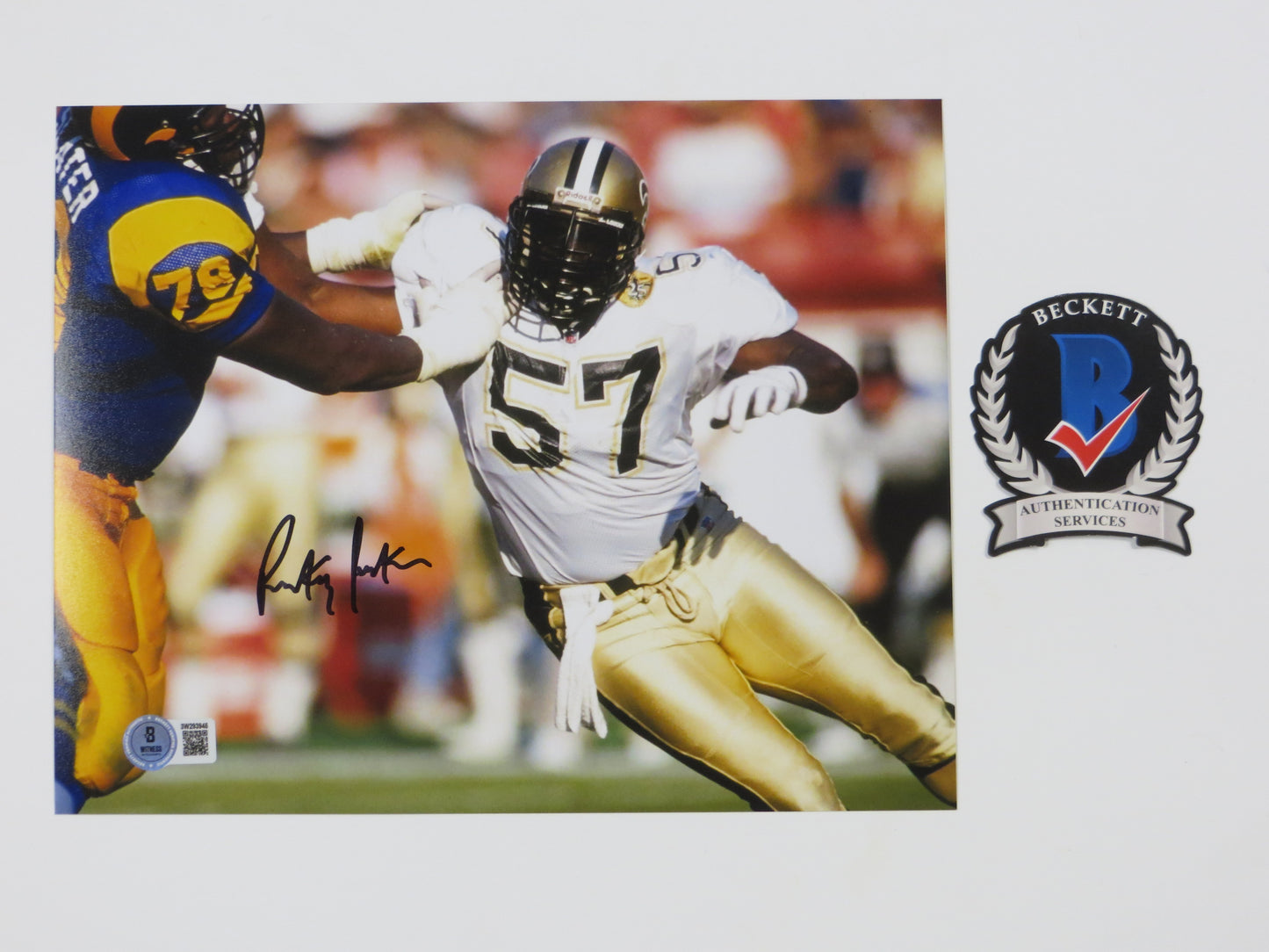 RICKEY JACKSON NEW ORLEANS SAINTS SIGNED 8x10 PHOTO vs RAMS Pitt Panthers BAS