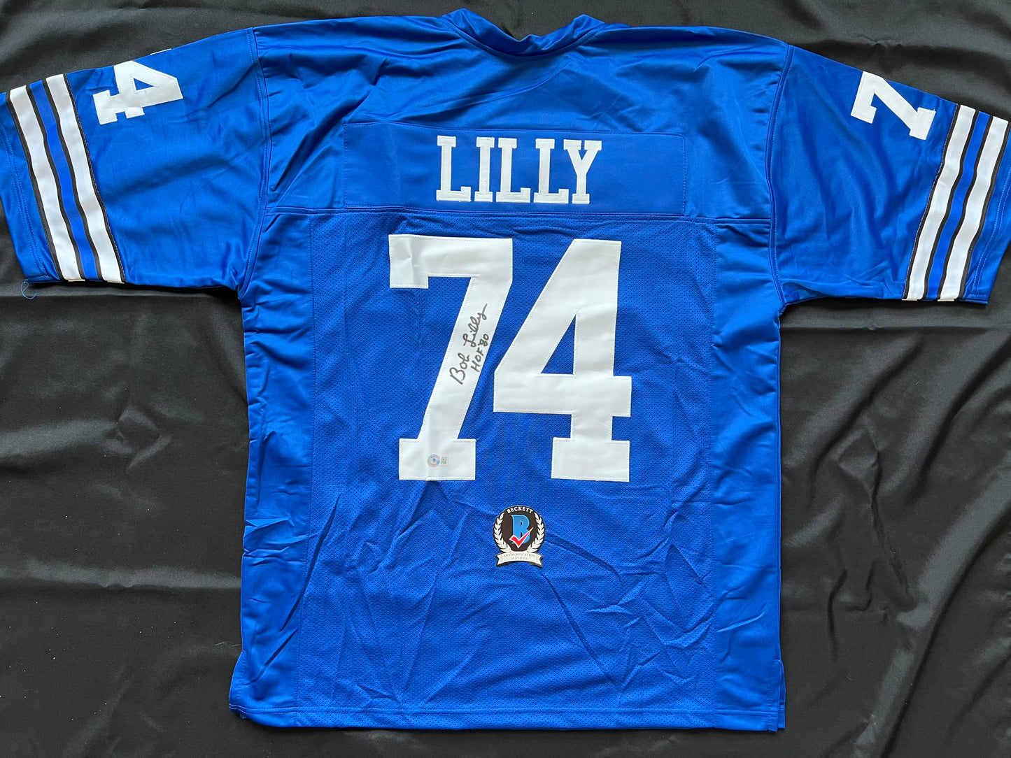 BOB LILLY SIGNED BLUE JERSEY Size 3XL Dallas Cowboys w/HOF 80 BAS COA