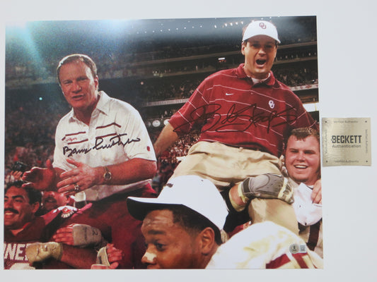 BARRY SWITZER BOB STOOPS OKLAHOMA OU SOONERS SIGNED COACHES 16x20 Champs BAS