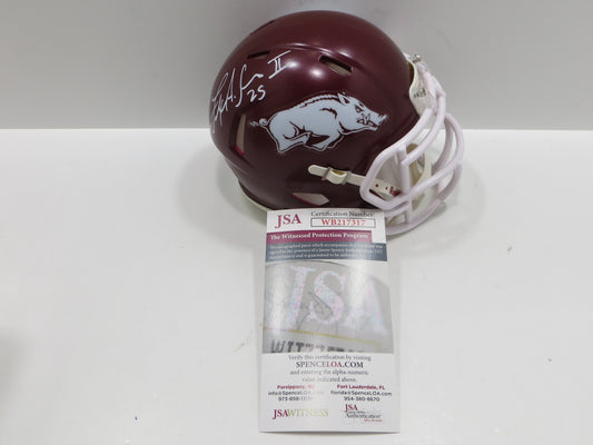 FELIX JONES III SIGNED ARKANSAS RAZORBACKS Riddell MINI HELMET BAS COA