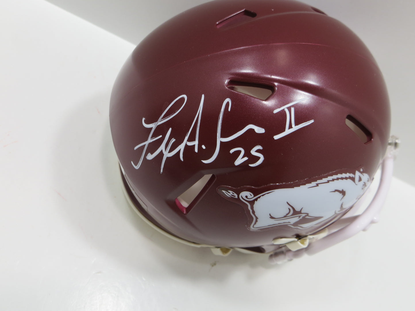 FELIX JONES III SIGNED ARKANSAS RAZORBACKS Riddell MINI HELMET BAS COA